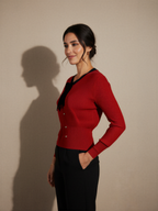 Bow Tie Knit Cardigan with Pearl Buttons
