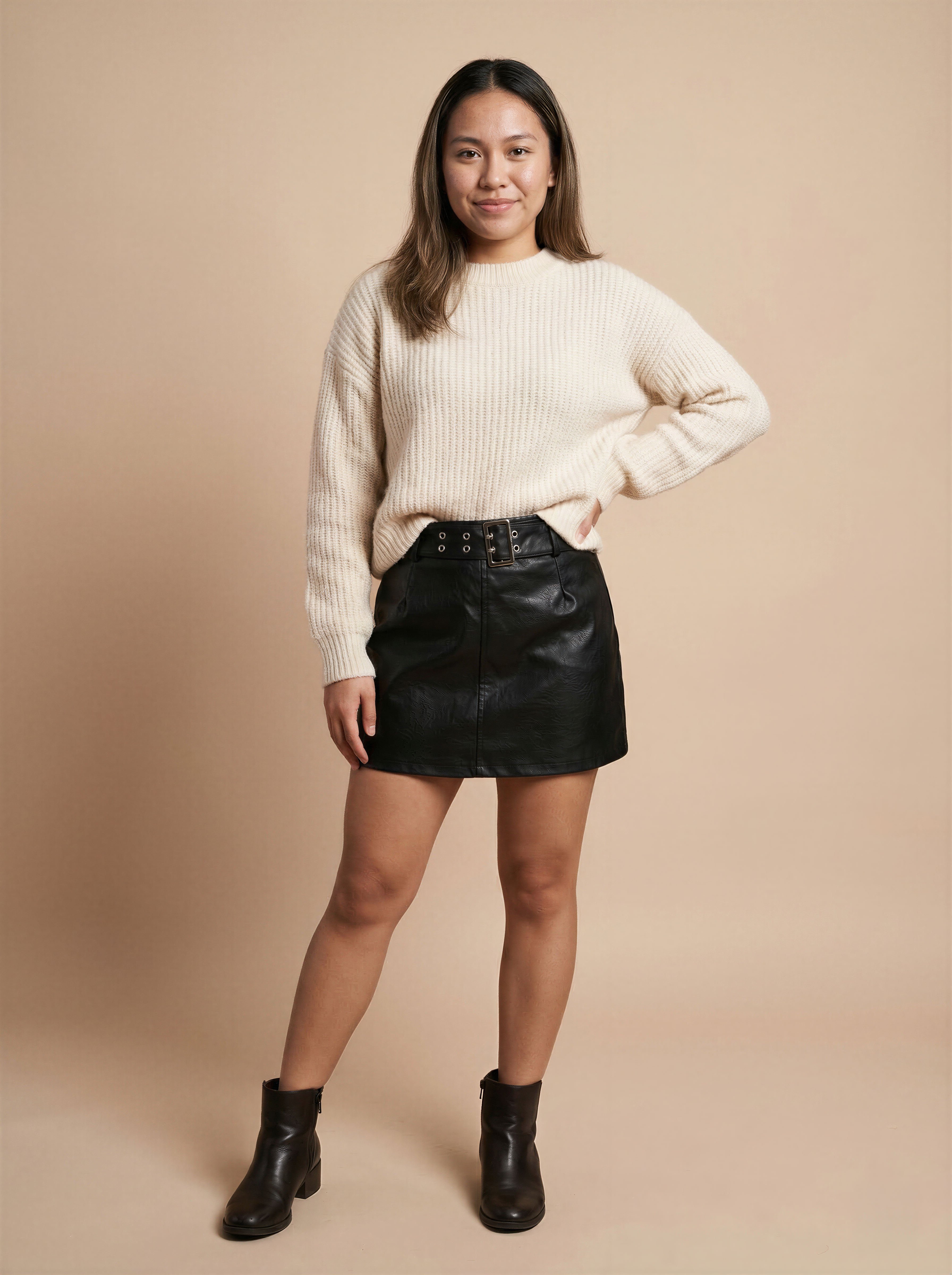 The Lior Belted Vegan Leather Skirt